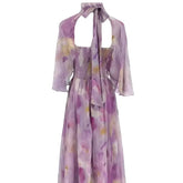 Stand Collar High Waist Ruched Long Dress